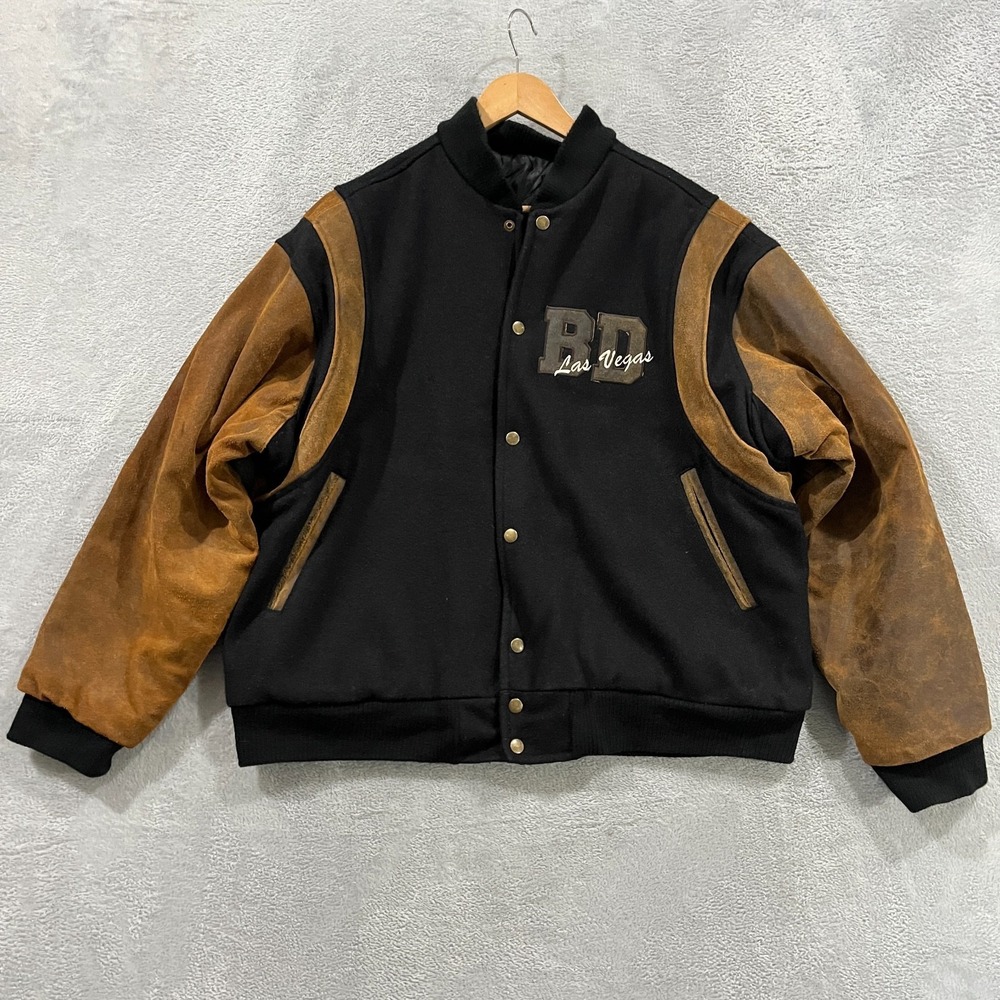 Vintage Identity Inc Bomber Jacket Mens Medium Black Quilt Lined Boogies Diner